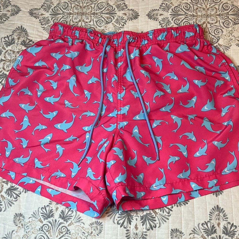 Pink Blue Shark Swim Trunks